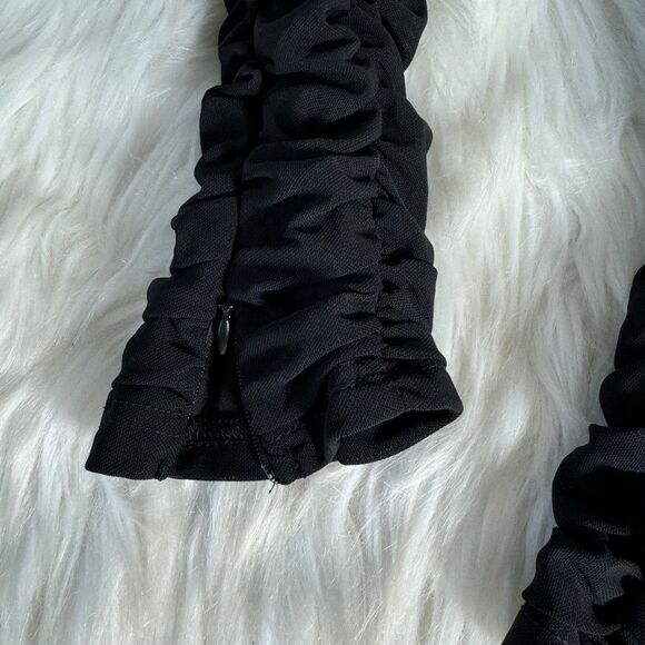 By DYLN Black Total Ruched Mesh Overlay High Waist Ankle Zip Leggings Sz XS - Picture 5 of 8